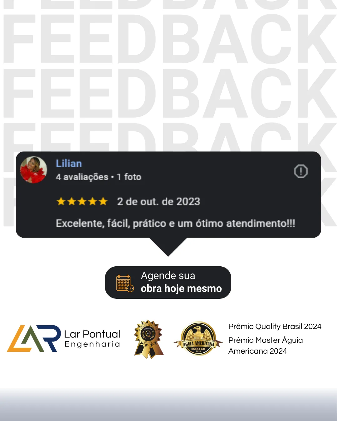 Depoimento de cliente - Avaliação 5 estrelas
