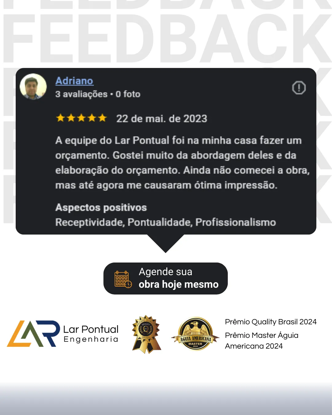 Depoimento de cliente - Avaliação 5 estrelas