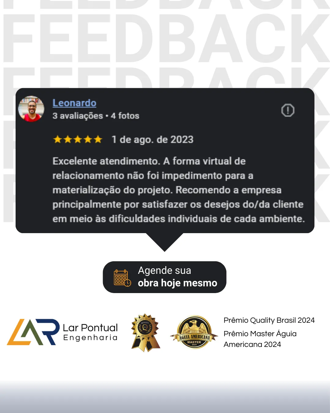 Depoimento de cliente - Avaliação 5 estrelas