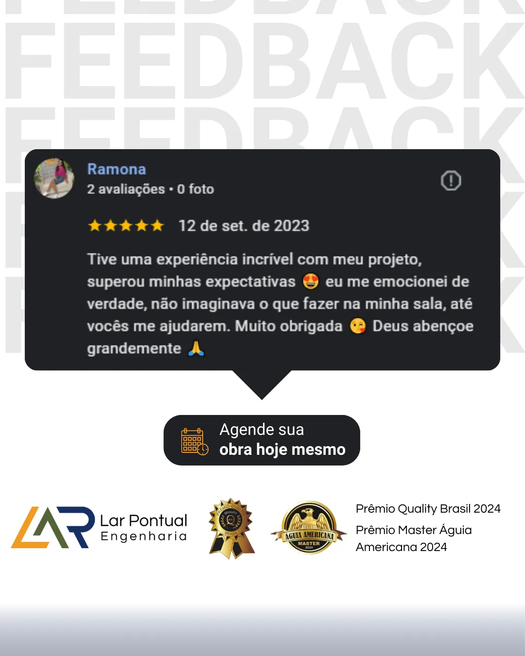Depoimento de cliente - Avaliação 5 estrelas