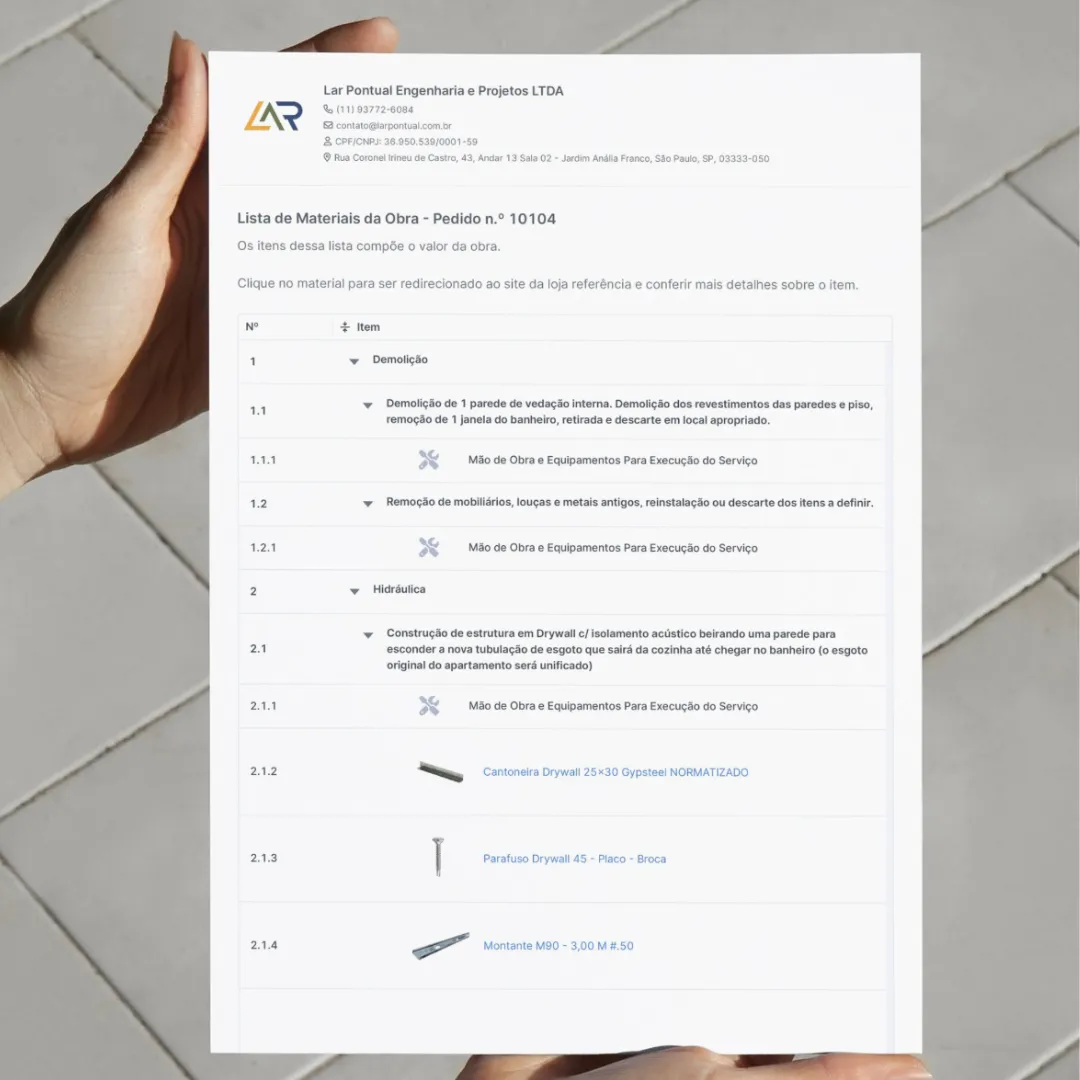 Especificação de materiais residenciais