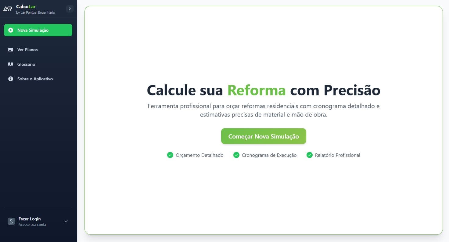 Interface da Calculadora de Obras Lar Pontual