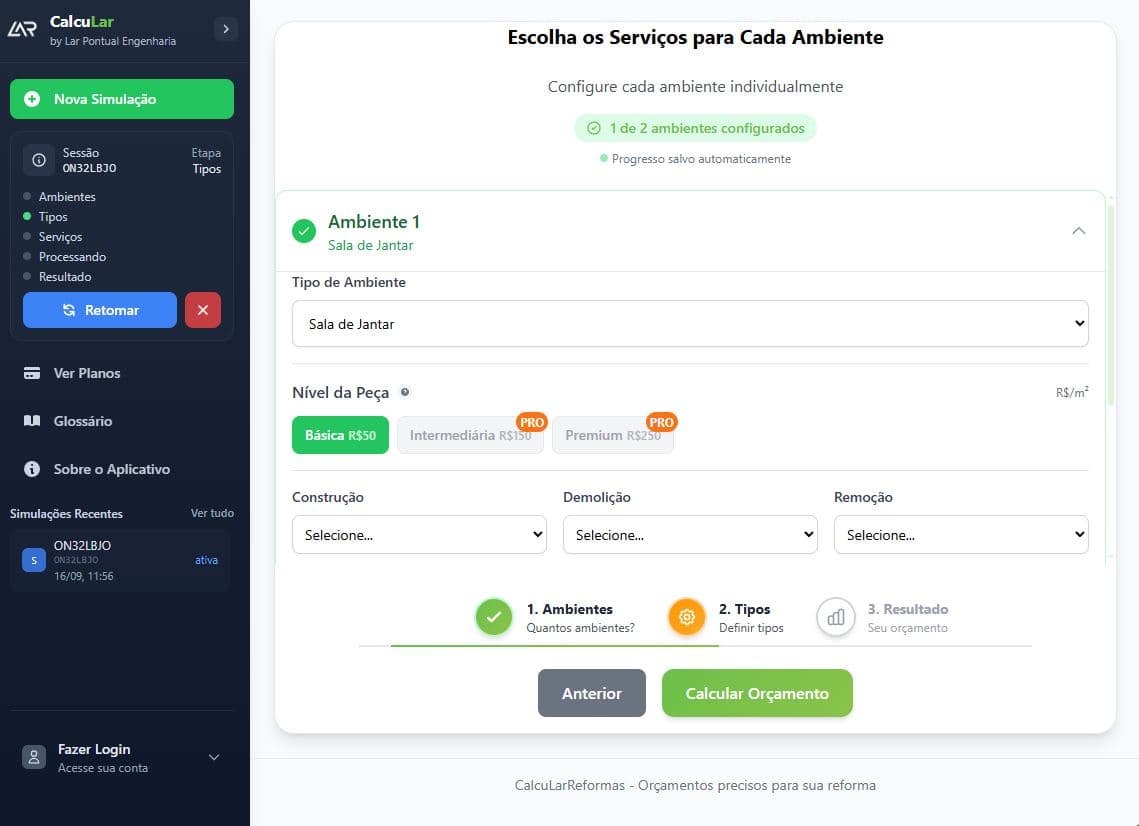 Simulador de reforma - Personalização de ambientes e serviços no simulador