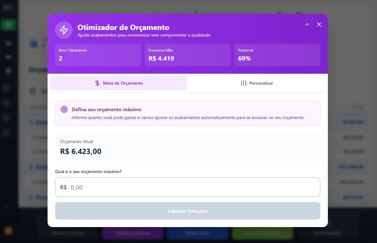 Otimizador de Orçamento do Simulador de Reforma