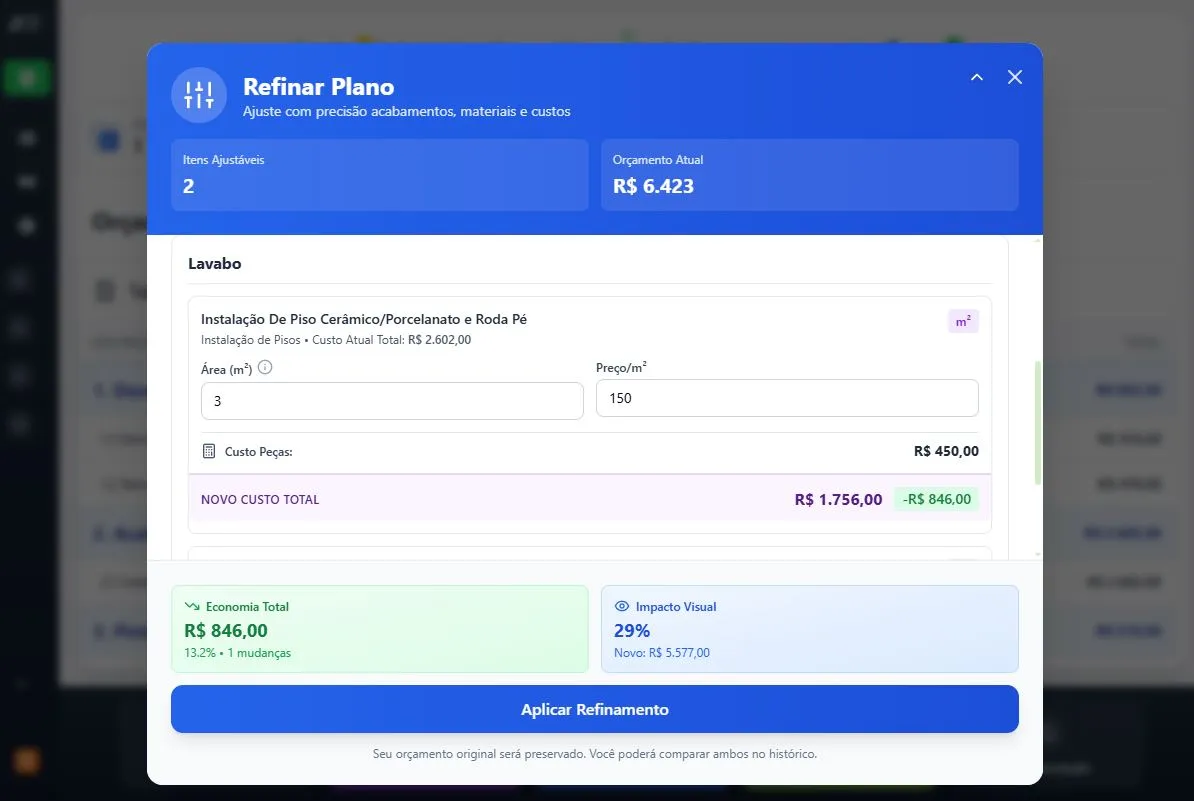 Tela do Refinador de Plano