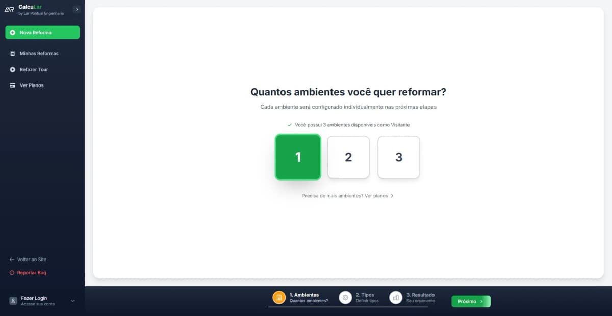 Planejamento de reforma - Seleção profissional de ambientes