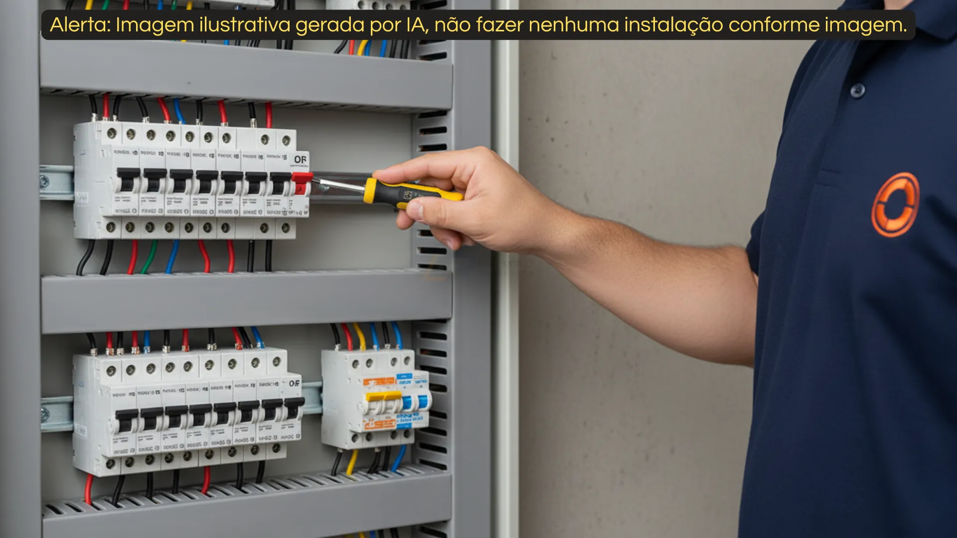 Quadro de distribuição elétrica profissional com dispositivo DR em destaque na posição desarmada, evidenciando a detecção de uma anormalidade no circuito.