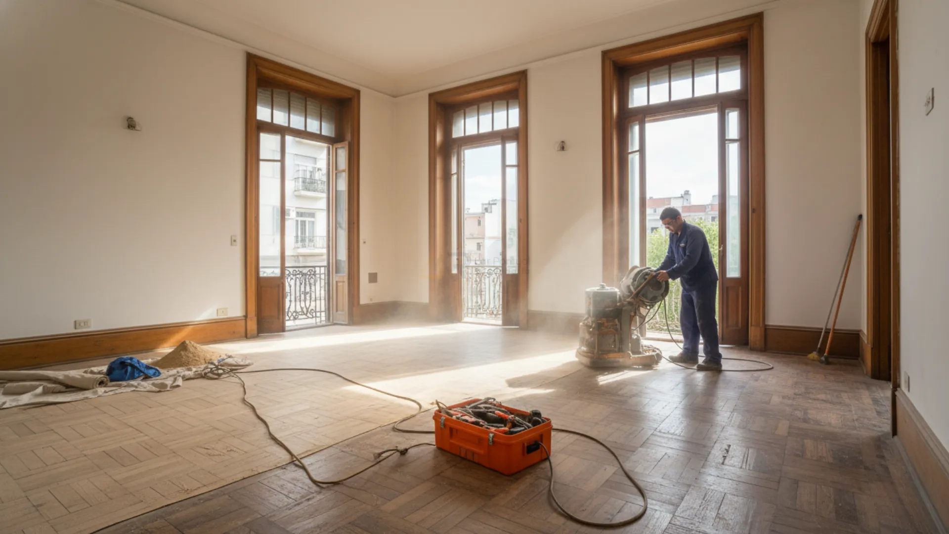 Processo de revitalização de apartamento em prédio histórico de São Paulo: integração de cozinha e restauração de infraestrutura.