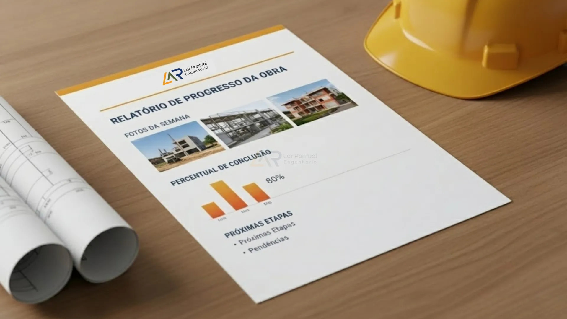Mockup de relatório semanal de acompanhamento de obra