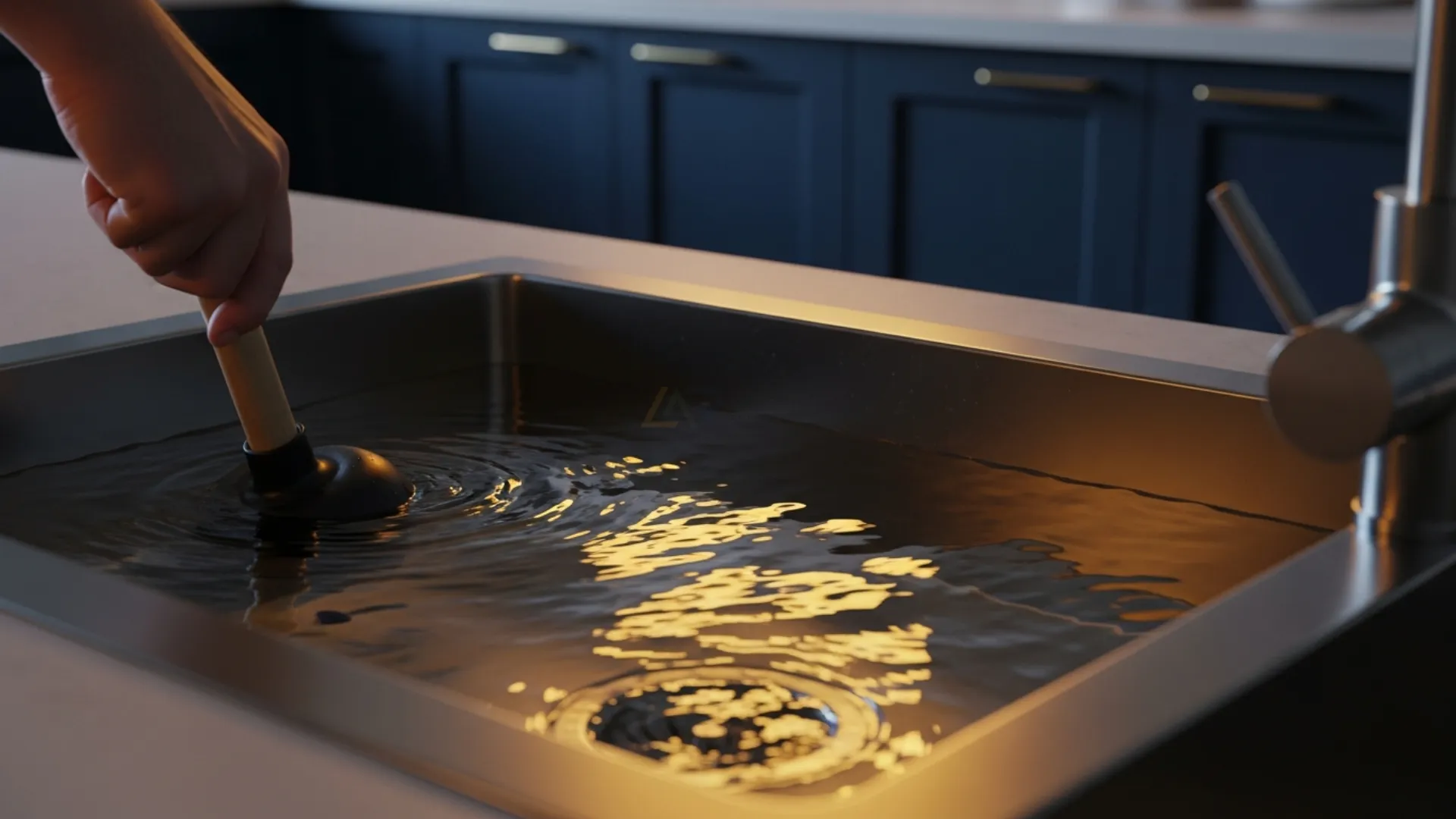 Esquematização da infraestrutura hidráulica e componentes do sifão de uma pia residencial.