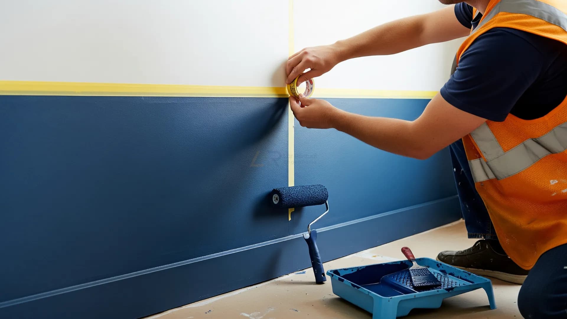 Quarto de casal simples com pintura meia parede