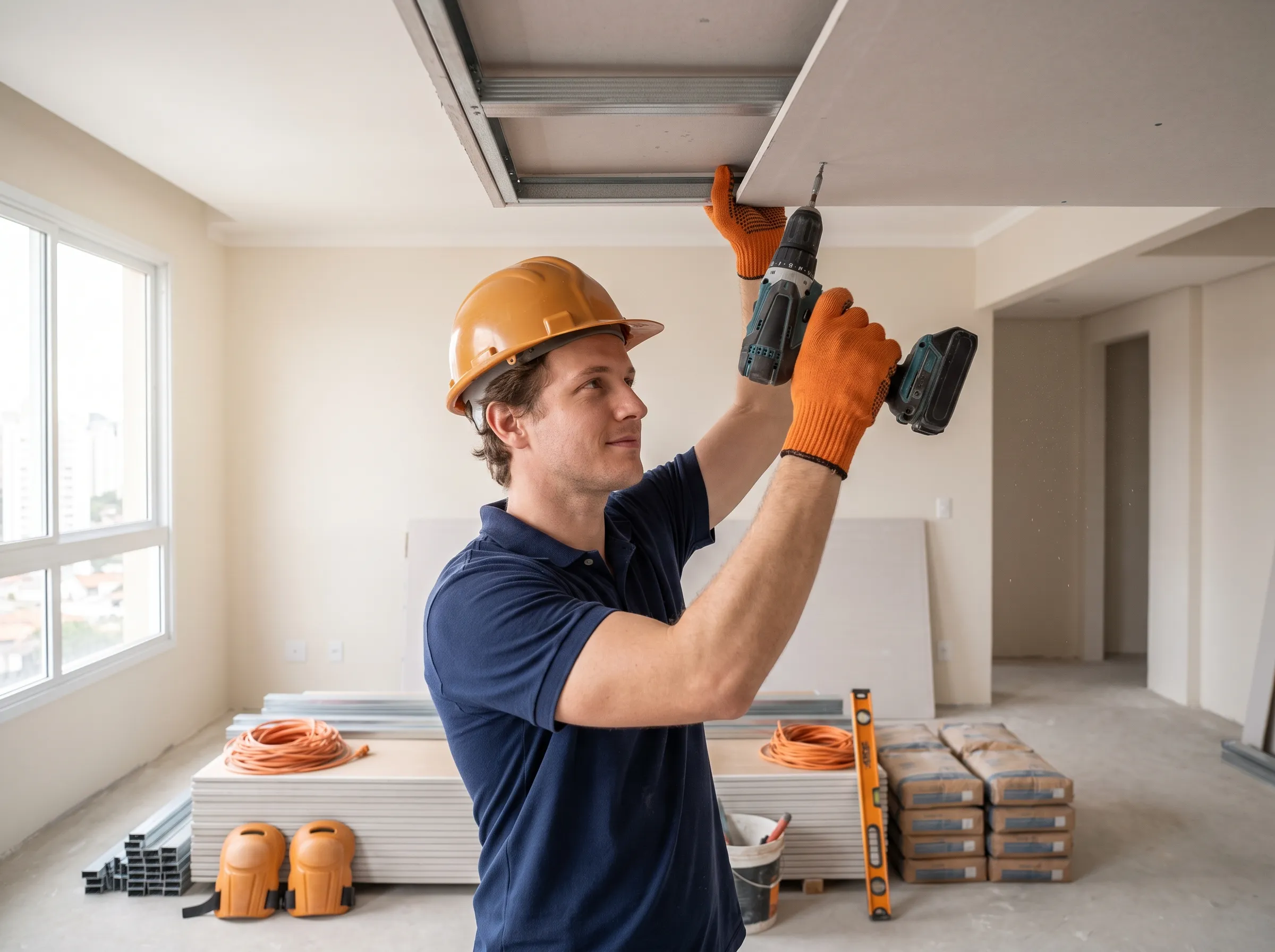 Gesseiro em obra da Lar Pontual