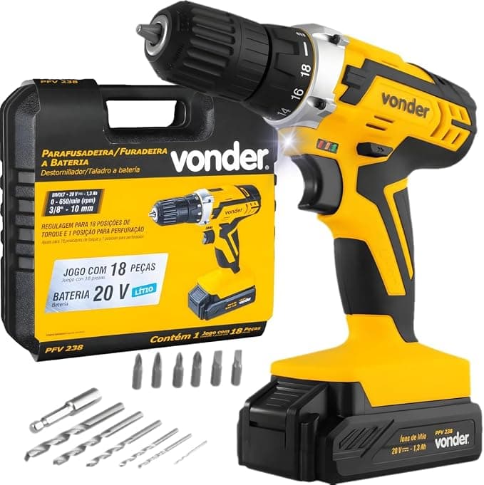Vonder, Parafusadeira/Furadeira a Bateria, 20 V, Fonte de Carregamento