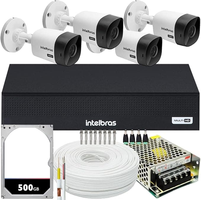 Foto de Kit Cftv Monitoramento 4 Cameras Intelbras Vhc 1120 Hd 500gb