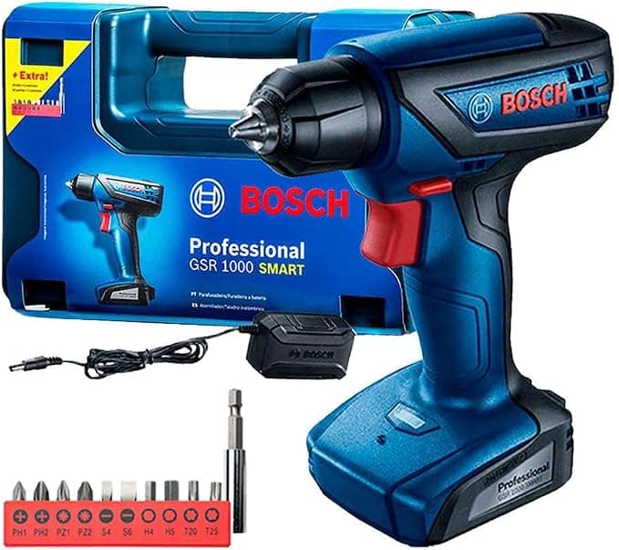 Bosch Furadeira Parafusadeira GSR 1000 Smart, Com Acessórios, 12 Volts