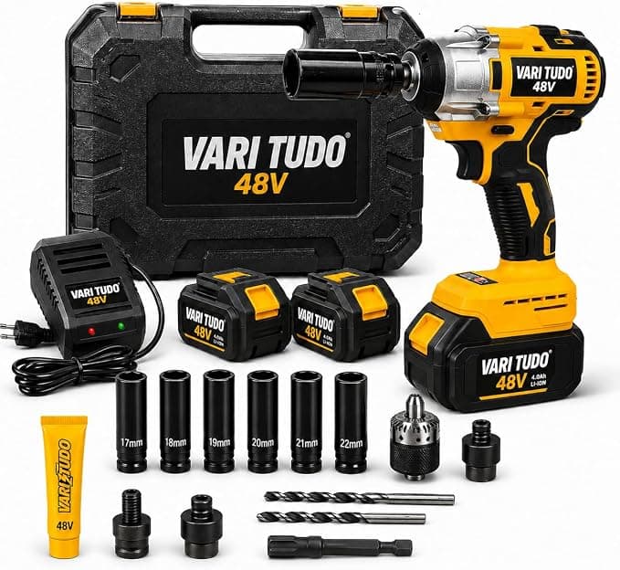 Chave de Impacto 48V Brushless Sem Fio Bivolt 2 Baterias 4Ah e Maleta