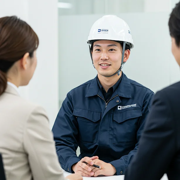 Casal escolhendo empresa de reforma e construção com profissional apresentando orçamento.