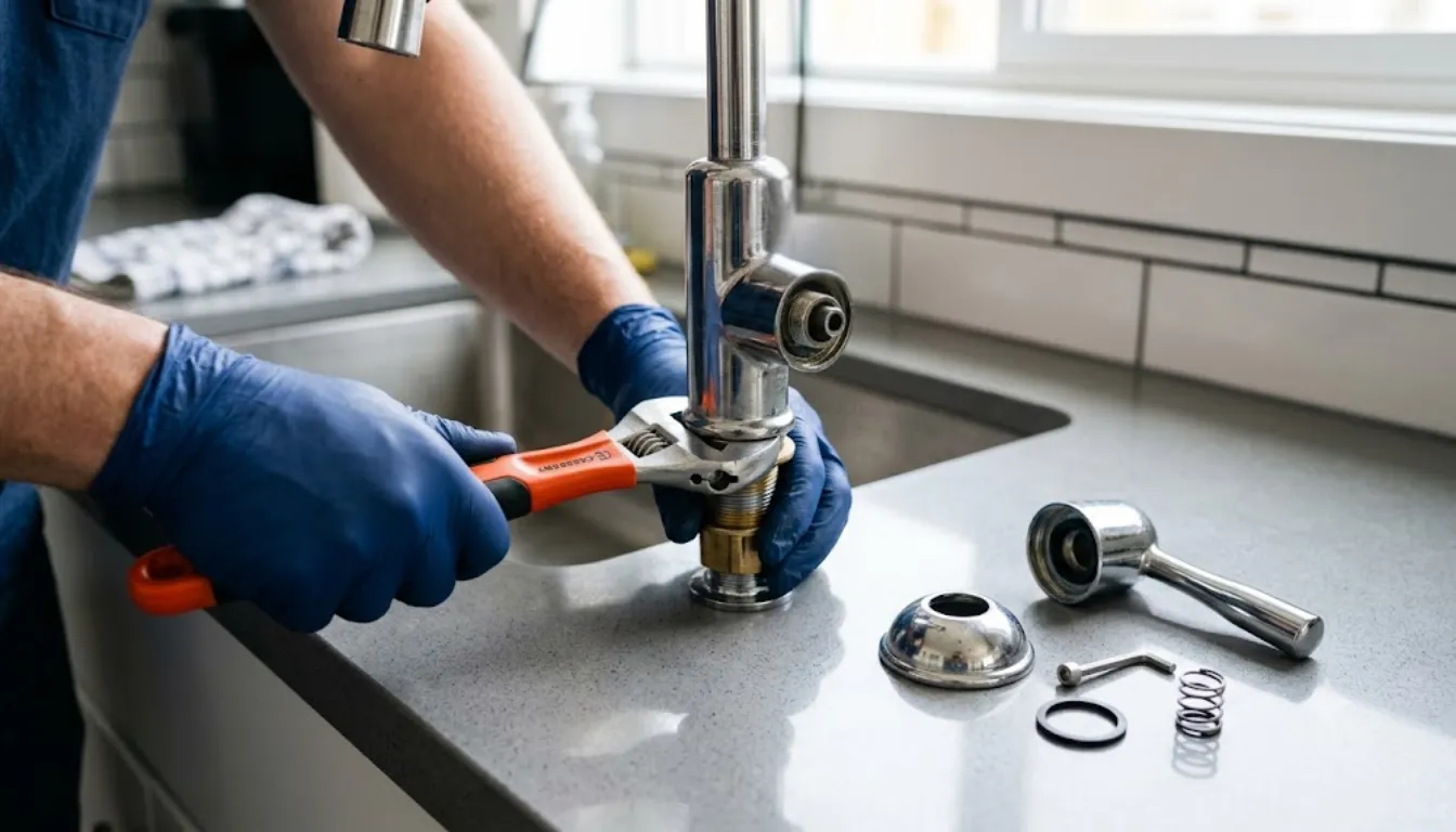 Desmontagem técnica do reparo interno com ferramentas apropriadas.
