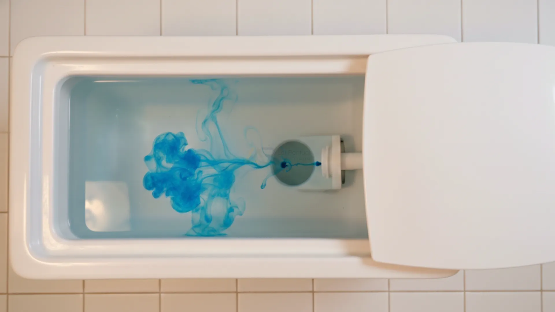 Encanador inspecionando mecanismo interno de caixa acoplada aberta ao lado de vaso sanitário